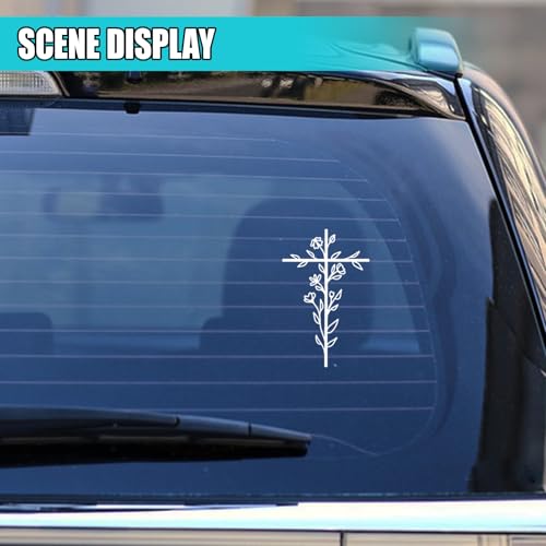 GAOLAOSY Cross & Floral Car Sticker Decal, Christian Vehicle Window Sticker, Vinyl Waterproof Automotive Bumper Decal, Religious Flower Sign Auto Decoration Accessories for Truck, SUV (1PC)