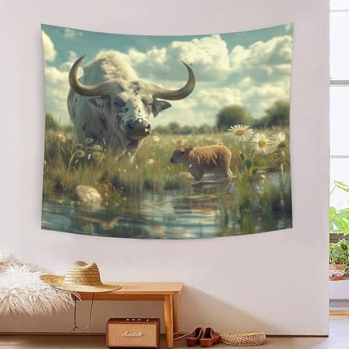 Tapisserie vaches laitières 3D grand format tissu décoration murale salon