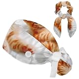 Gorros Médicos Mujer con Botones,Gorros Quirúrgicos con Botón Ajustable Unisex,Manta Gatos