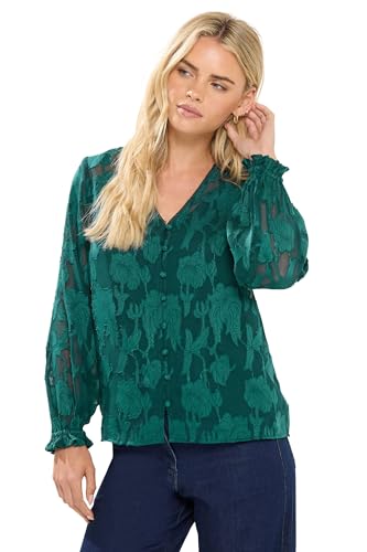 Image of M&Co Petite Green Floral Jacquard V-Neck Blouse - Women's