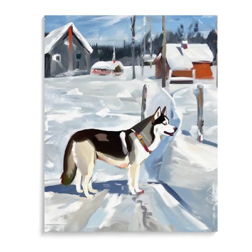 DIY Paint by Number for Adults Beginner Siberian Husky Dog Paint by Number on Canvas DIY Oil Painting for Gift Home Wall Decor 16x20inch(40x50cm) Frameless