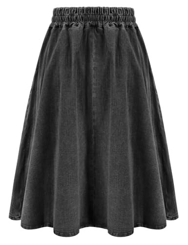 KANCY KOLE Women Casual Denim Skirts Frill Tie Waist A-Line Midi Jean Skirt with Pockets S-XXL2