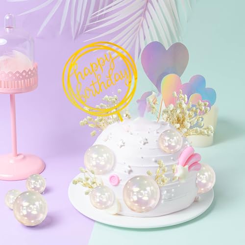 30 PCS Mini Balls Cake Topper DIY Cake Insert Topper Acrylic Cake Topper Foam Cake Balls Artificial Dried Flowers for Wedding Anniversary Baby Shower Birthday Party (Clear)