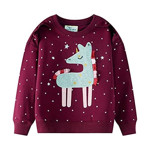 Little Hand Girls Sweatshirt Unicorn Cotton Baby Tops Casual Pullover Toddler Clothes Age 6-7 Years Cover