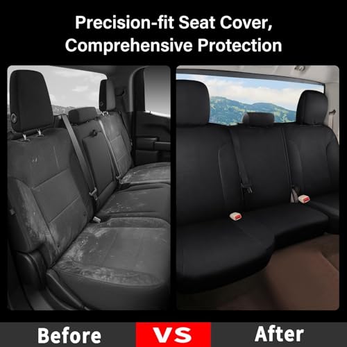 Image of Coverado Chevy Silverado Oxford Rear Seat Covers, Fit for Chevy Silverado GMC Sierra 2007-2013 & 2019-2026 1500, 2020-2026 2500HD 3500HD Crew Double Extended Cab(Flat Rear, Black)
