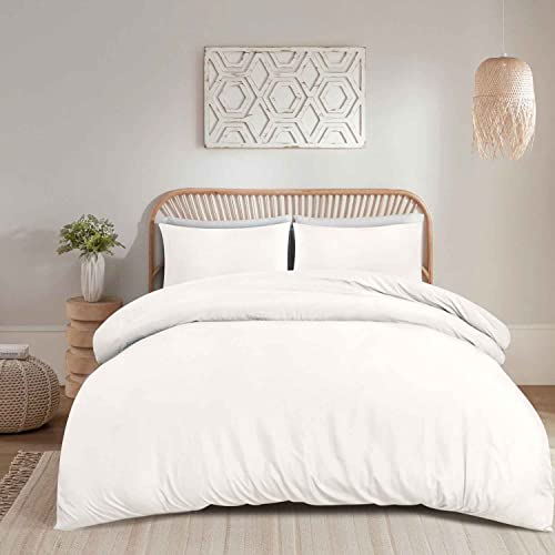Ghazlan 100% Egyptian Cotton Duvet Cover Set, 200 Thread Count - Luxury Soft Sateen Bedding with Pillowcases, White, Single Size