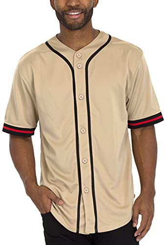 Weiv Gear Men’s Baseball Jersey – Button Down Short Sleeve T-Shirts Active Team Sports Uniforms Plain Tee Top BJ0196 Khaki M