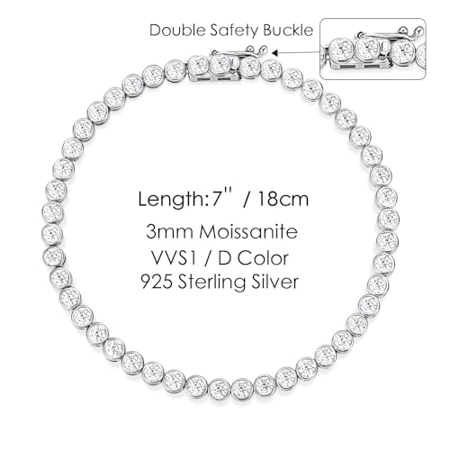Moissanite Tennis Bracelet Women Men: 3MM 925 Sterling Silver 14k White Gold Plated 4.3CT VVS1 D Color Tennis Chain Bracelets Elegant Lab Diamond Moissanite Jewelry Anniversary Necklaces for Women Wife Mom3