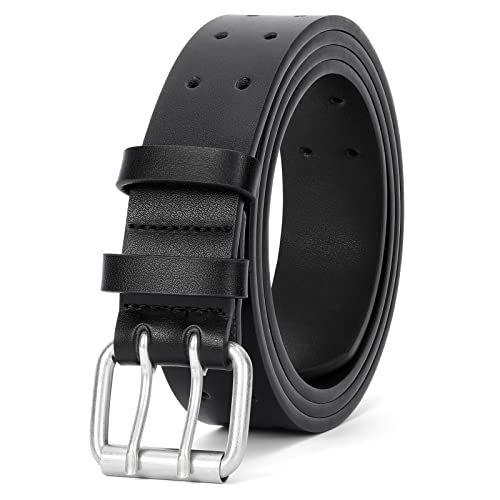 JASGOOD Men Double Prong PU Leather Belt Casual Work Heavy Duty Belt Double Grommet Holes Belt for Jeans