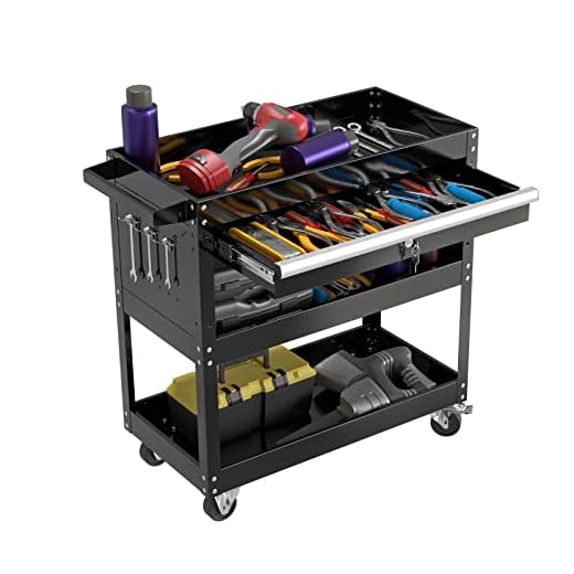3-Tray Rolling Tool Cart on Wheels, Tool Box with Wheels and Drawers, 300 LBS Utility Tool Storage Cart, Mechanic Tool Cart for Garage, Warehouse, Repair Shop,Black