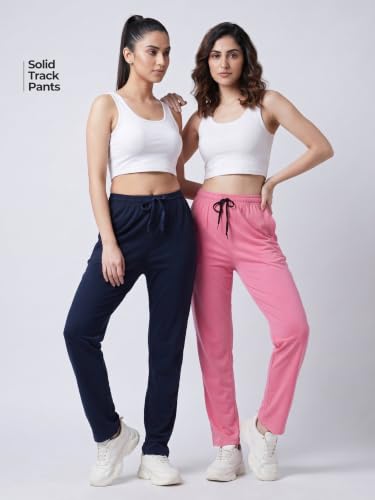 Image of Fflirtygo Cotton Solid Track Pant /Lounge Wear /Pocket Payjama �100% Export Quality Soft Cotton Night Wear /Pocket Pyjama for Women Combo Pack, Black & Blue Pyjama