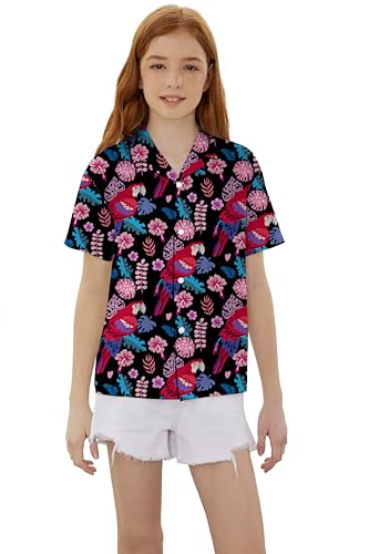 Image of SANGTREE Girls & Women's Hawaiian Shirts Button Down Short Sleeve Floral Tropical Shirt Beach Vacation Blouse Tops