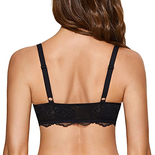DOBREVA Women's Lace Bra Front Closure Bras Plunge Sexy See Through Minimizer Plus Size Underwire Black 38C - Image 2