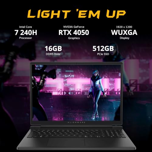 Image of Dell Alienware 15 15.3 inch WUXGA 165Hz Gaming Laptop, Intel Core 7-240H, NVIDIA GeForce RTX 4050, 16GB DDR5, 1.5TB Storage (512GB SSD+1TB Docking Station Set), Backlit Keyboard, Wi-Fi 6, Win 11, Black