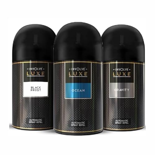 Image of Involve Luxe Combo - Ocean, Black Frost & Gravity - Pack 3 | Automatic Room Fresheners Refill | 2200 Sprays Guaranteed | Lasts up to 60 days (225ml * 3) | Automatic Home Fresheners