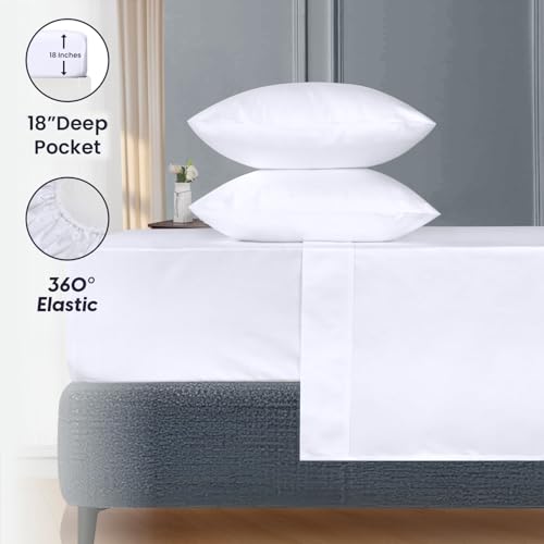 Image of SGI bedding 96 inchx96 inch 4 Pc Vermont King Sheet Set 600 TC 18 inch Deep, White