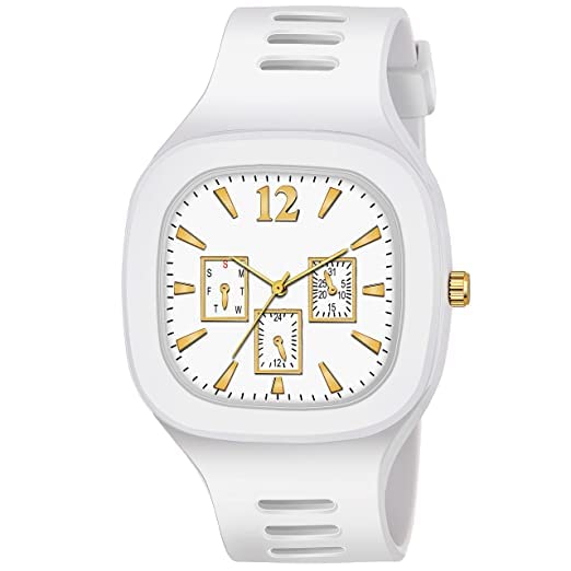 GREATZONE Silicone Square Dial Analogue Miller Watch | Sports Watch Men Watches Boys Watches Wrist Watches for Men or Boys (White) (B0BN1CPBHG) Amazon Price History, Amazon Price Tracker