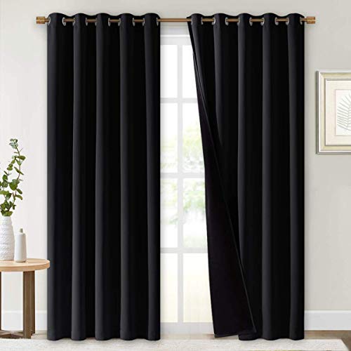 Image of NICETOWN High-End Thermal Curtains, Full Blackout Curtains 84 inches Long for Dining Room, Soundproof Window Treatment Drapes for Hall Room, Black, 70 inches Wide Per Panel, Set of 2 Panels