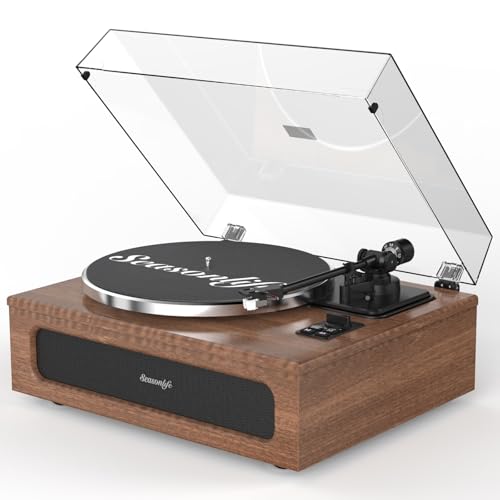 Record Player Turntable for Vinyl Records Built-in 4 Stereo Speakers All in 1 Vinyl Player Belt...