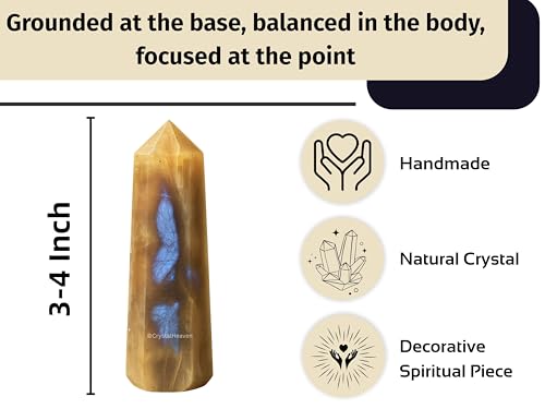 Image of Crystal Heaven Sun Moonstone Crystal Tower Obelisk Point For Chakra, Healing And Balancing - Aaa Grade Original Certified Gemstone Agate For Reiki Meditation Yoga Spiritual (3-4 Inches)