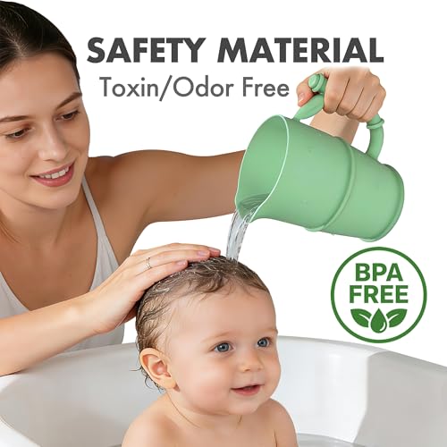 Image of Baby Bath Rinse Cup with Panda Bath Toy for Rinsing Hair, Wide Curved Opening Gentle Waterfall Rinser with Easy Grip Handle to Toddler Tear-Free (32OZ)