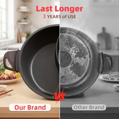 Image of TWIN Electric Hot Pot with Divider | PFAS-Free Ceramic Nonstick Pot | EvenHeat Cast Aluminum Body | 1500W Fast Heating | Dual-Flavor Shabu Shabu Pots for Family Use | 1-Yr Warranty