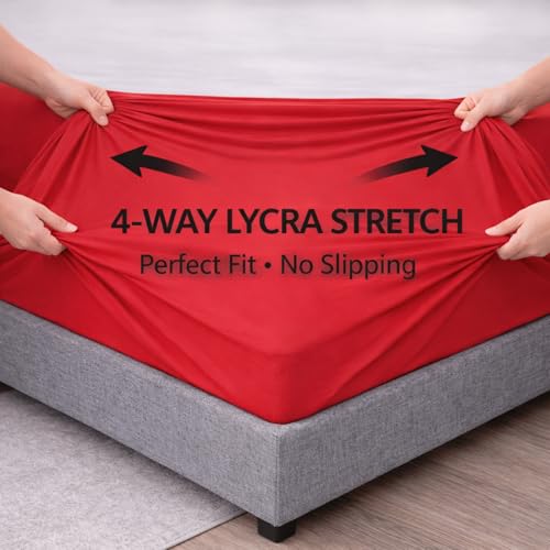 Image of Mattress Protector King Size, Lycra Waterproof Bed Protector King Size, 78x72x8 Inch, Breathable Noiseless Ultra Soft, Elastic Fitted Mattress Cover | Bed Cover (Red)
