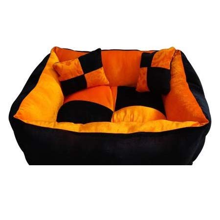 PETICUTE Luxurious and Durable Velvet Touch Filled Soft Dual Colour Dog/Cat Bed (Orange Black 2 Pillow Extra/Square)-XXL (B08GYXLK5M) Amazon Price History, Amazon Price Tracker