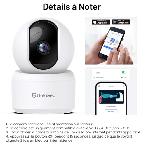 GALAYOU 2K Überwachungskamera innen, Babyphone mit Kamera Überwachung innen, Hundekamera/Haustierkamera mit app, WLAN Kamera Indoor, Zwei-Wege-Audio, funktioniert mit Alexa&Google Home G2-2P