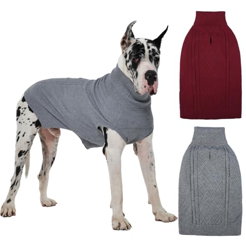 IECOii 2 Pack Dog Sweater for Small Dogs Girl Boy,Turtleneck Pullover Cozy Dog Sweaters for Spring & Fall,Cable Knit Sweatshirt with Leash Hole, Stretchy Soft Jumper for Dachshund, Burgundy