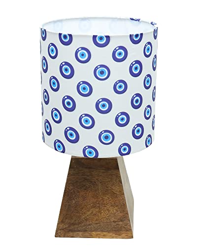 Image of Homesake Wooden Base Pyramid Table Lamp, Lamps for Living Room, Bedside Night Lamp, Lamp for Bedroom Decoration, Modern Home Decorative Light, Desk Lamp,Study Lamp, Home Decor,Turkish Evil Eye Shade