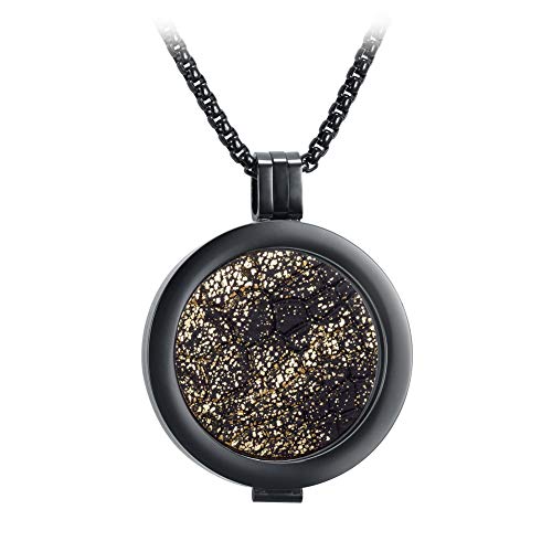 U&D Mujer Joyas Negro Mate Oro Oro Polvo 33 mm Coin Colgante con Cadena Negra Chapado Cadena 80 cm Collar Cadena de Acero Inoxidable Acero Inoxidable bisutería Joyas Moneda Coin Set