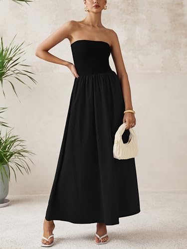 Image of PRETTYGARDEN Women 2026 Summer Elegant Strapless Maxi Dress Tube Top Dress A Line Flowy Long Wedding Party Cocktail Dresses