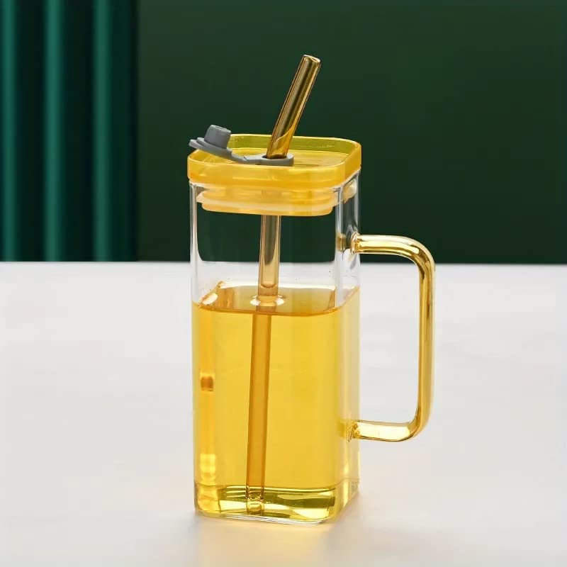 Image of Kikiluxxa Beer Can Glass Tumbler With Straw And Lid - 400Ml- Pack Of 1 - Mojito Sipper Mug With Lid For Kids Milk Cup With Straw - Random Clour (Betim Sipper 1) - Multicolor