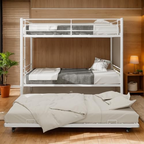 KOMHTOM Lit Superposé 3 Places avec lit gigogne, Barrières de sécurité, échelles et Sommier à...
