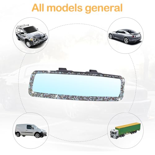 Image of Osilly Bling Car Rearview Mirror, Decorations Rear View Mirror with Crystal Rhinestones & Diamonds, Car Interior Trim Accessories, Clip-on & HD Glass, Sparkly Gift (AB Color+Purple)