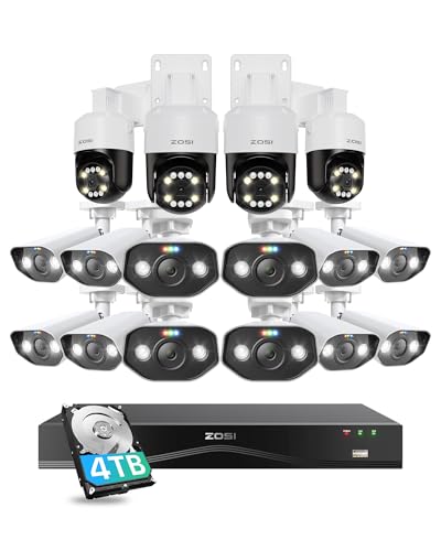ZOSI 4K 8MP 16CH PoE Security Camera System with AI Human Face Vehicle Detect, 4K 16 Port 32CH H.265+ PoE NVR with 4TB, 16 X 8MP 4K Bullet Dome PoE IP Cameras, 2-Way Audio, 5X Digital Zoom