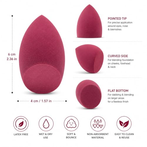 Image of Makeup Blender Sponge | Soft Latex Free Beauty Sponge with 3 Way Design | For Liquid Cream and Powder Application | Reusable and Easy to Clean | Multicolor Pack of 1