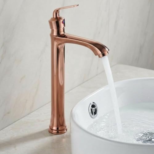 Image of Tapsa Jupiter Series Rose Gold PVD Coated Brass Tall Pillar Cock Tap /Tall Pillar Tap with Long Spout & 12 Inches Tall Body /Tall Boy Extended Pillar Tap Faucet (Deck Mount Installation Type)