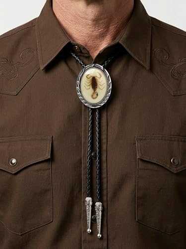 Image of Jeilwiy Bolo Tie for Men Western Cowboy Tie Necklace Gold Bolo Tie Leather Necktie Halloween Tie Accessories for Women