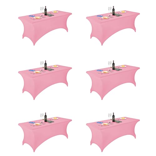 Image of FORLIFE 6Pack Spandex Table Covers 6ft,Fitted Tablecloth for 6ft Rectangular Tables, Stretch Patio Table Covers, Universal Spandex Table Cover for Wedding, Banquet, Party - Pink