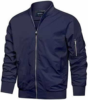 anzerll Men's Flight Bomber Jacket Casual Lightweight Softshell Windbreaker Slim Fit Varsity Jacket Coat(Navy S)