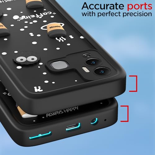 Image of Pikkme Back Cover for Infinix Hot 12 Play | 3D Bear Silicone Cute & Fun Coffee Cartoon | Full Body Protection Bumper Case (Black)