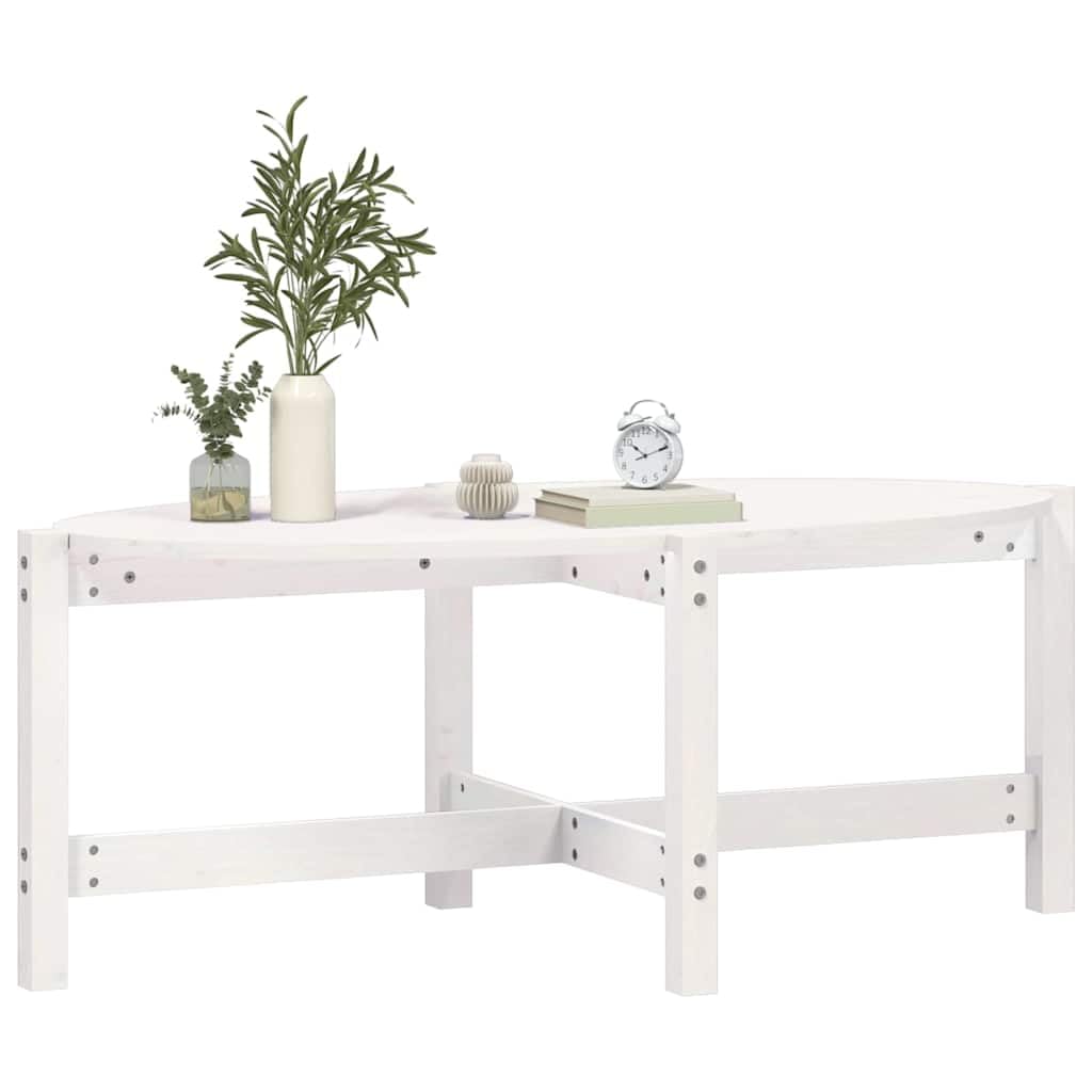 Tavolino da salotto bianco, 118 x 63 x 45 cm, in legno massello di