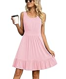 Picture of LILBETTER Women Pleated Sleeveless Dress Casual Slim Tank Vest Dresses(Pink, Large)