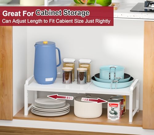 Image of X-cosrack 12 inch Wide 100LBS Loading-Bearing Heavy Duty Kitchen Storage Shelf, Expandable Cabinet Shelf Organizer, Stackable Adjustable Storage Shelves for Kitchen Cabinet Cupboard Pantry Counter