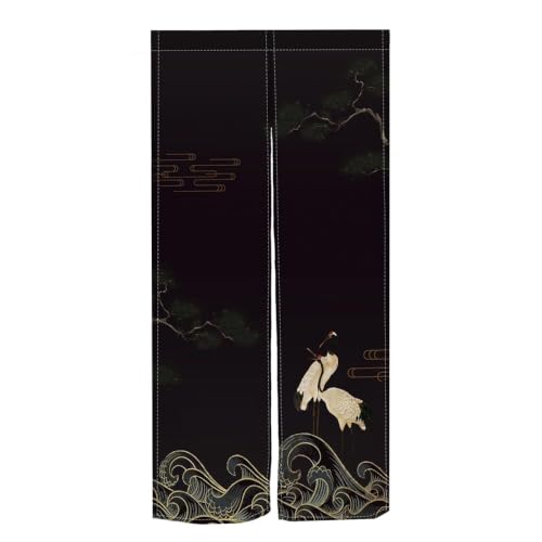 Image of Batum Japanese Noren Doorway Curtain, Linen Splice Hanging Door Tapestry for Ukiyoe Room Divider Kitchen Home Decor, W33.5" X H70.9", Red-Crowned Crane