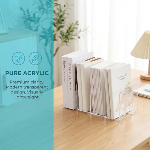 ASOUUNLD 2er Set Acryl-Zeitschriftensammler Transparenter Stehsammler 4-Fach Bücherständer & Schreibtisch Organizer für Zeitschriften Dokumente und Handtaschen Stabile Aufbewahrung für Büro und Küche
