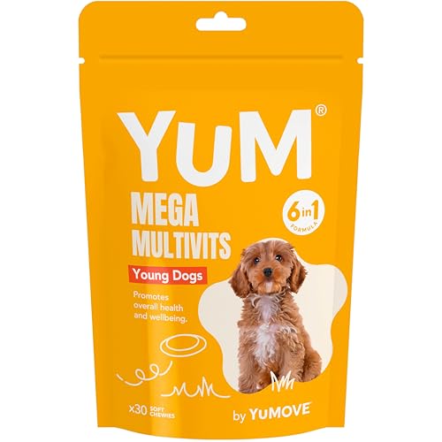 YuM Young Mega MultiVits Dog Vitamins, 6-in-1 Daily Vitamins and Supplements for Joints, Gut Health, and Brain Development, Aged 1+, 30 Multivitamin Chews