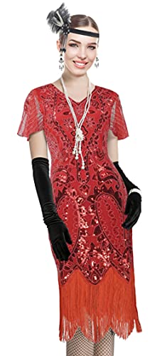 Image of Women 1920s Gatsby Vintage Sequin Flapper Fringe Party Plus Dress with 20s Accessories Set
